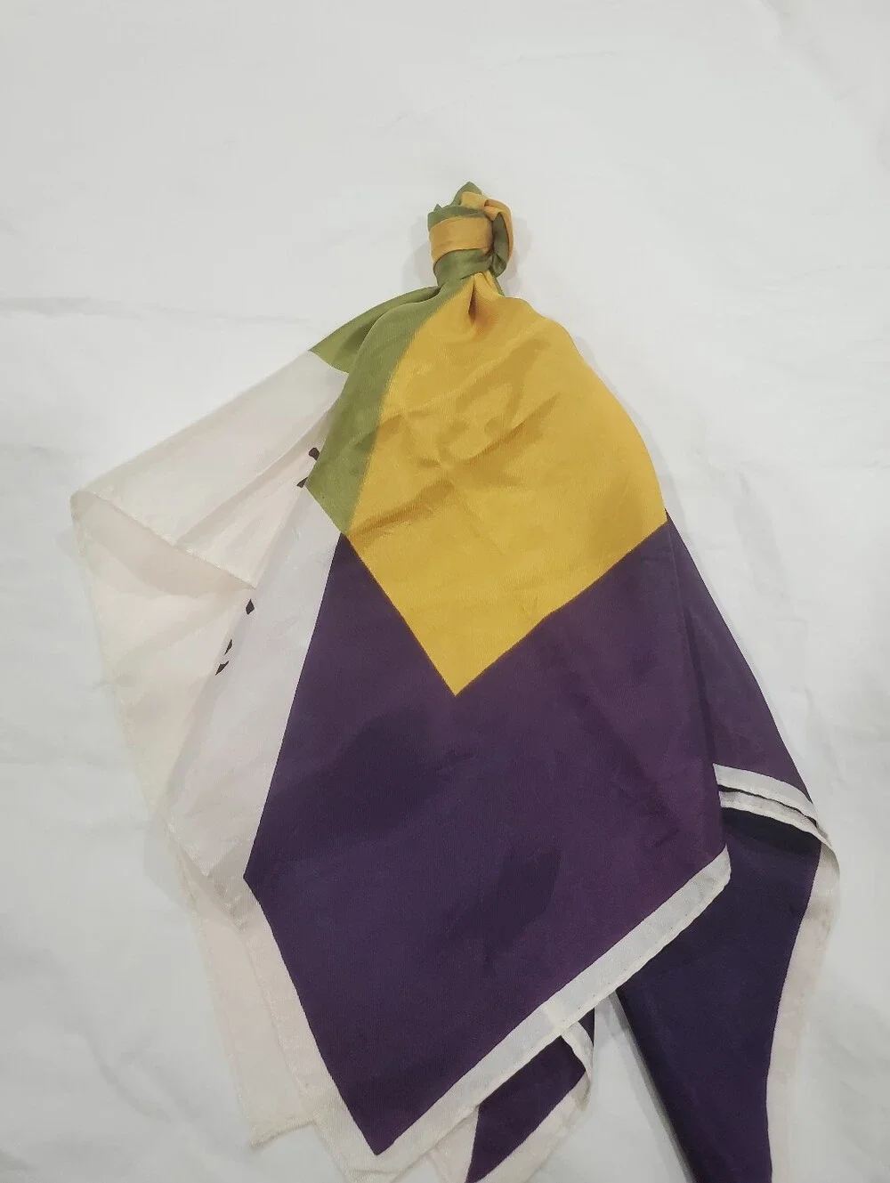 Vintage Helena Rubinstein Signature Scarf 26x26 Square Green Purple Yellow White